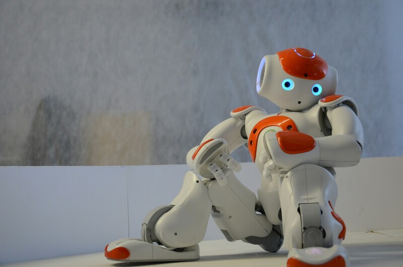 A robot sitting down