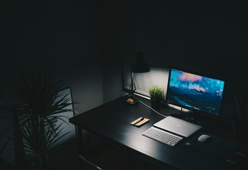 A laptop at night